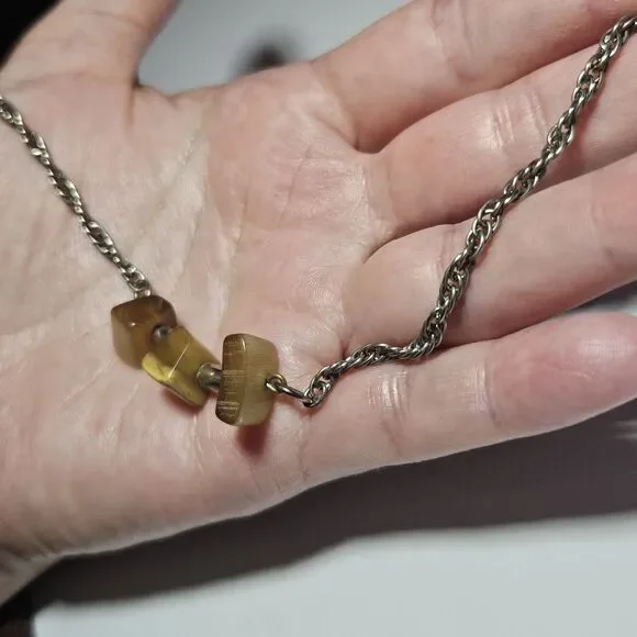 Silver Tone Twisted Chain With Tiger's Eye Necklace 18" - Picture 3 of 14